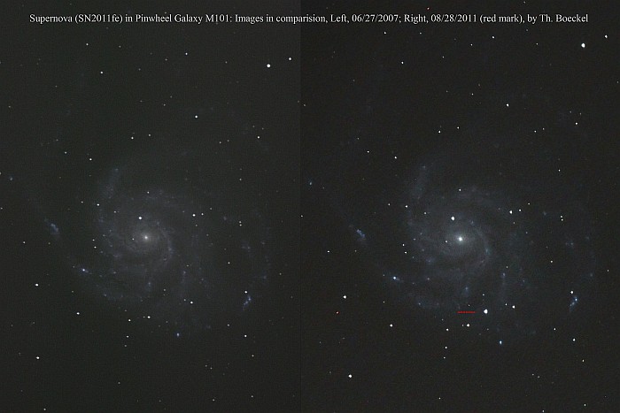 Supernova (Sn 2011fe) in M101 Pinwheel, by Boeckel